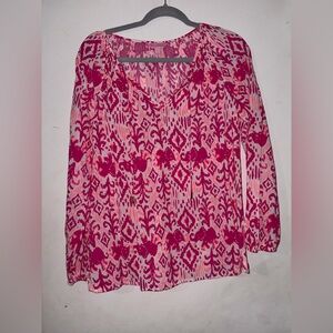 Lilly Pulitzer Pink and Coral Printed V-Neck Blouse